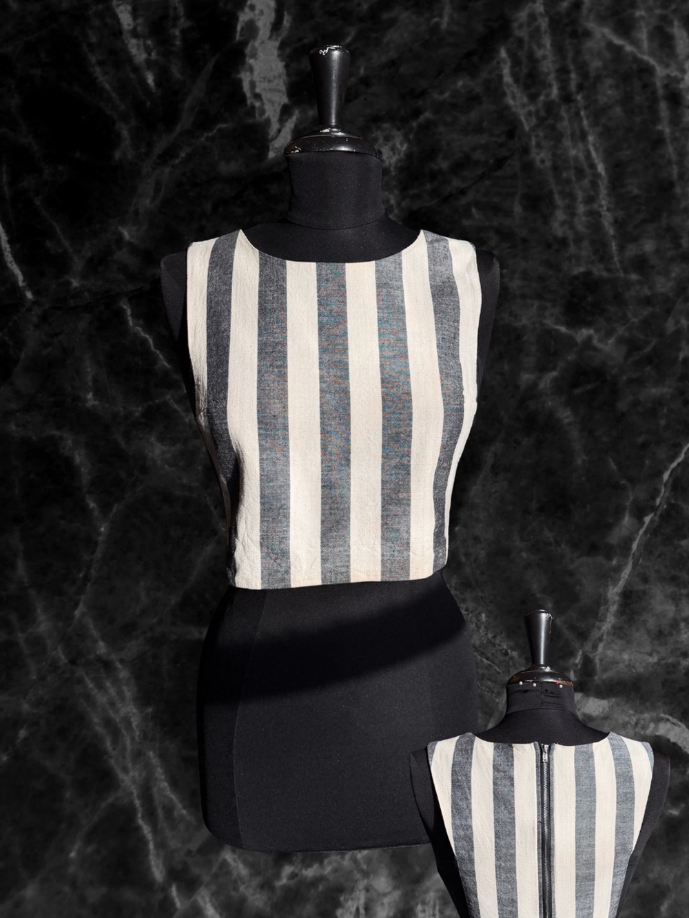 Striped Sleeveless Crop Top - Black & Cream